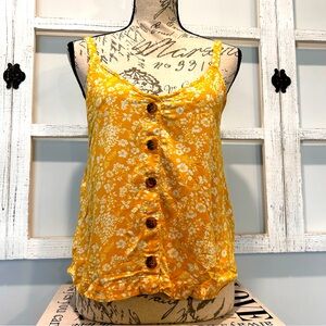 Hollister Top Yellow Floral Button Front Adjustable Straps Sleeveless Size M